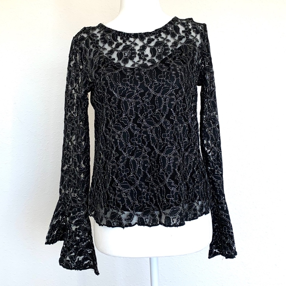 NWOT Black & Silver Lace Top